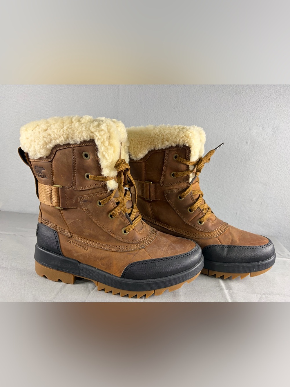 Sorel Brown and Cream Waterproof Winter Lace-Up Boots